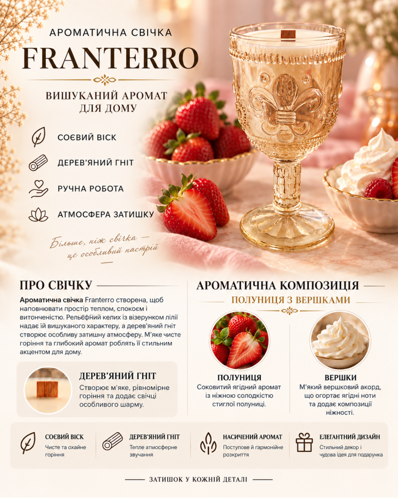 Ароматична свічка Franterro Regalia Strawberries & Cream 250 г (FRN-1083)
