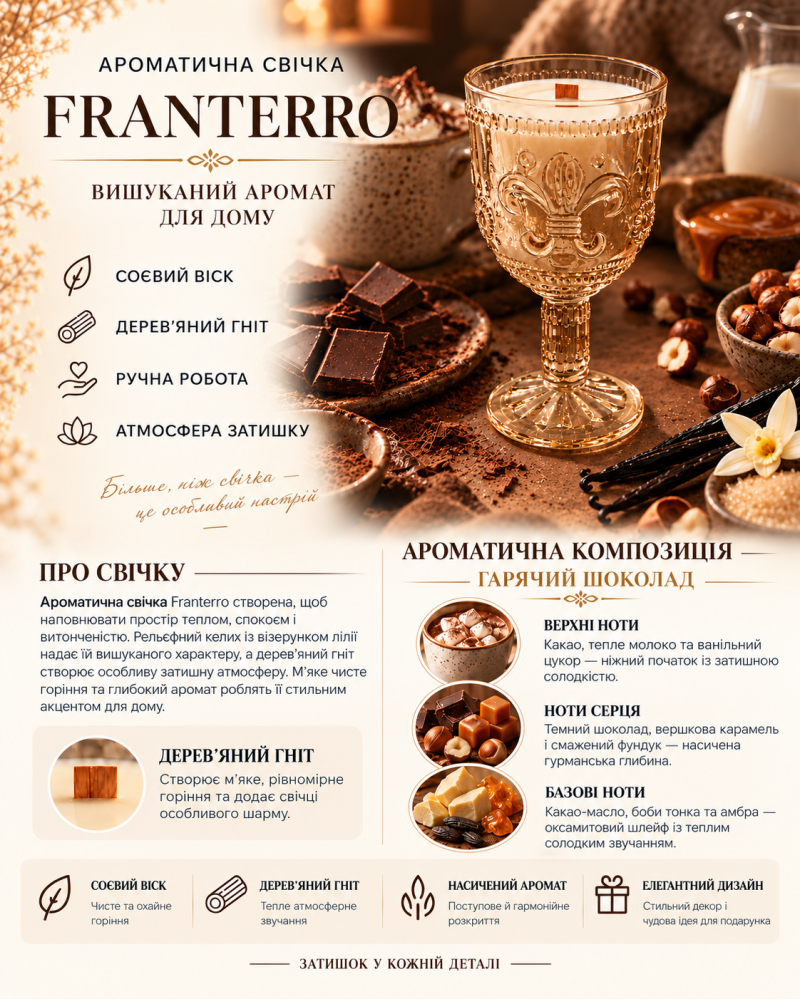 Ароматична свічка Franterro Regalia Hot Chocolate 250 г (FRN-1084)