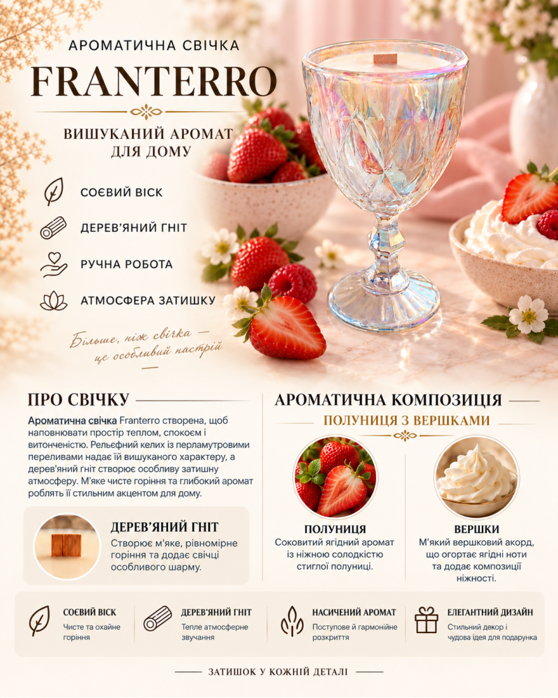 Ароматична свічка Franterro Gem Strawberries & Cream 250 г (FRN-1087)