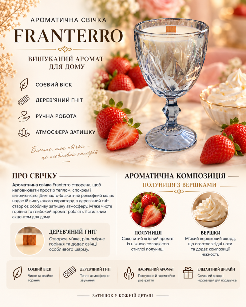 Ароматична свічка Franterro Goblet Strawberries & Cream 250 г (FRN-1091)