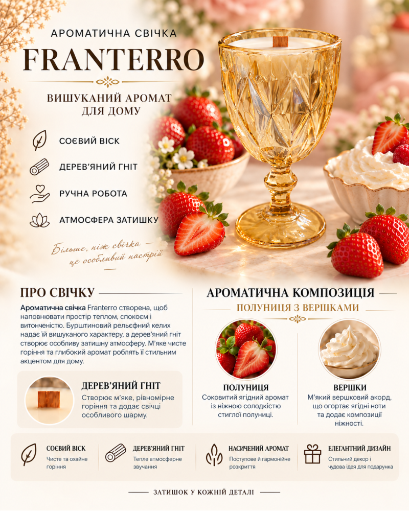 Ароматична свічка Franterro Grail Strawberries & Cream 220 г (FRN-1095)