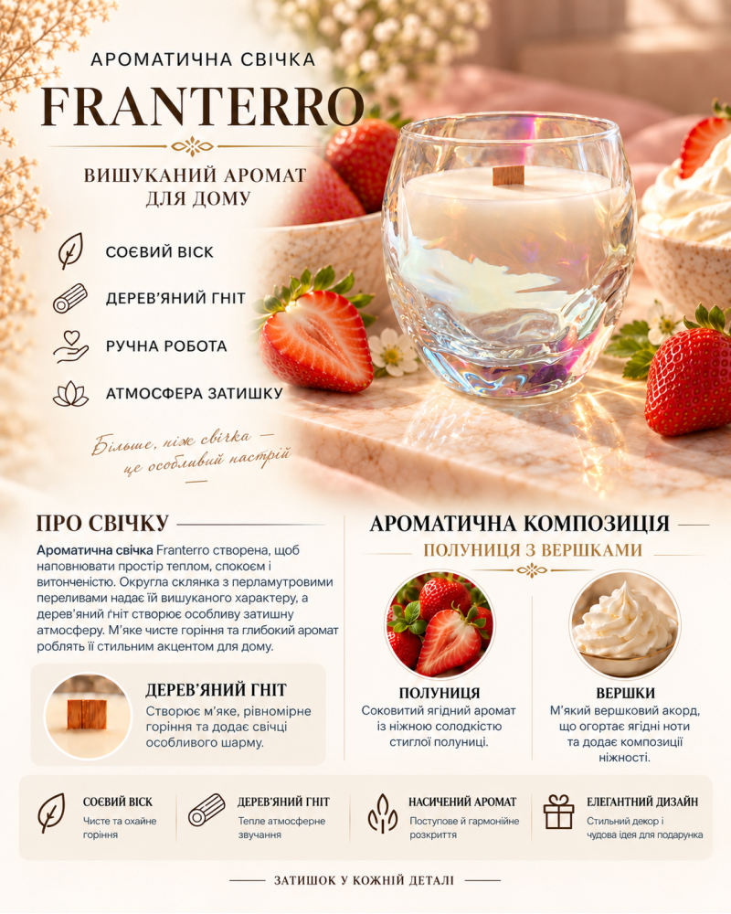 Ароматична свічка Franterro Facet Strawberries & Cream 300 г (FRN-1103)