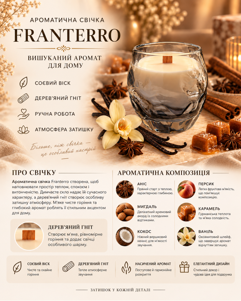 Ароматична свічка Franterro Pebble Vanilla Spicy 300 г (FRN-1106)