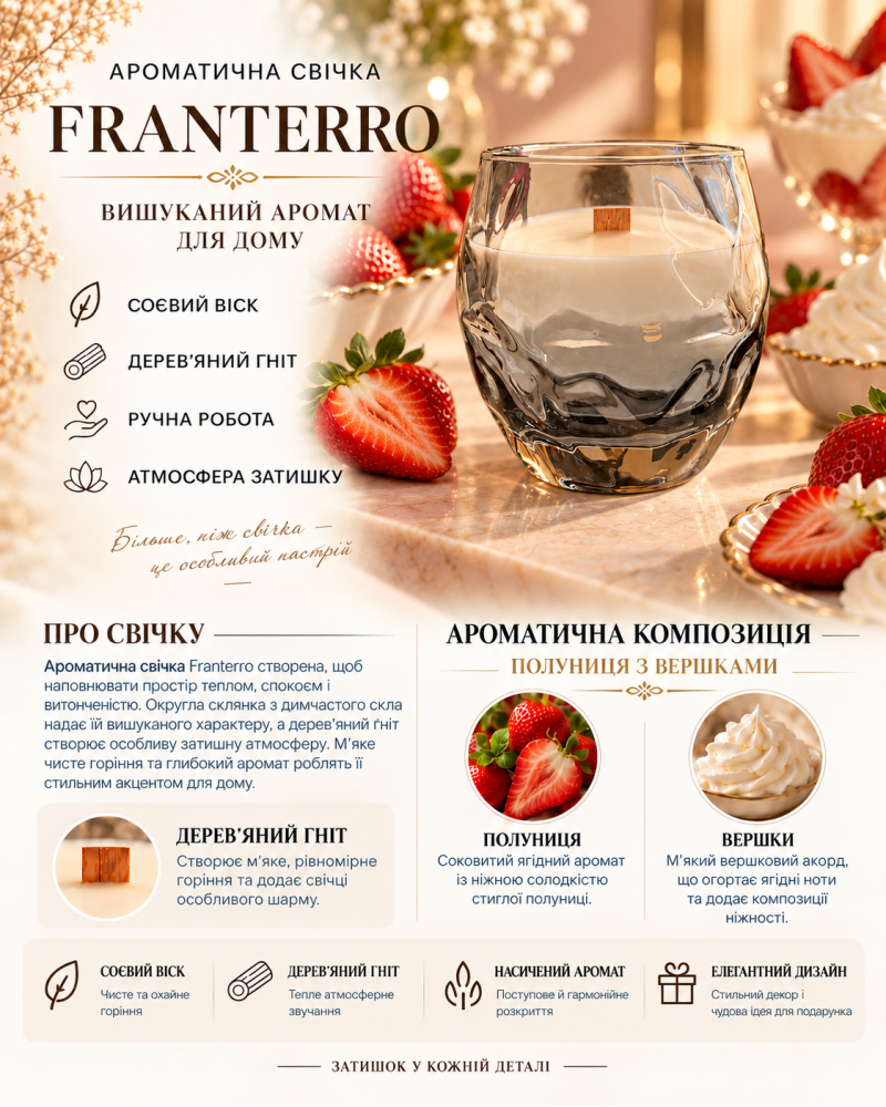 Ароматична свічка Franterro Pebble Strawberries & Cream 300 г (FRN-1107)