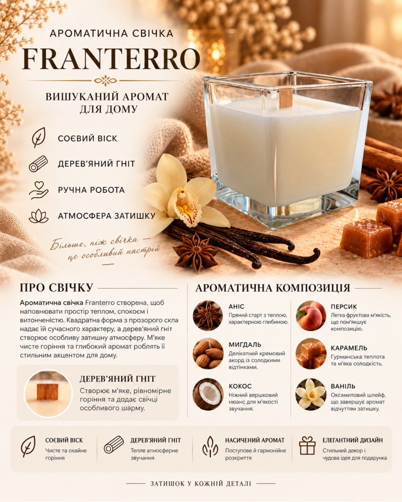 Ароматична свічка Franterro Prism Vanilla Spicy 280 г (FRN-1114)