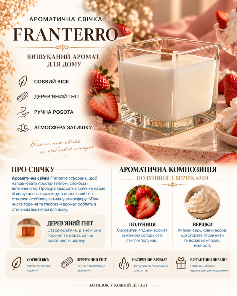 Ароматична свічка Franterro Prism Strawberries & Cream 280 г (FRN-1115)