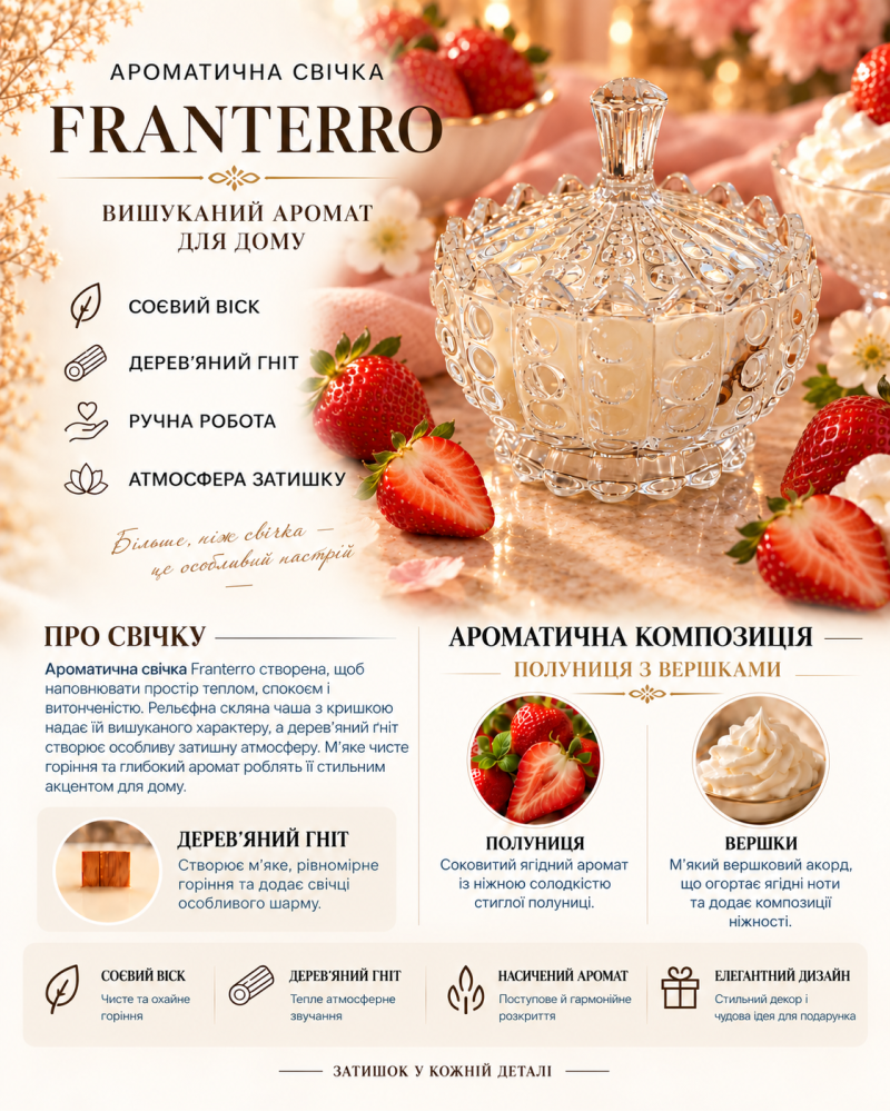 Ароматична свічка Franterro Crown Strawberries & Cream 220 г (FRN-1123)