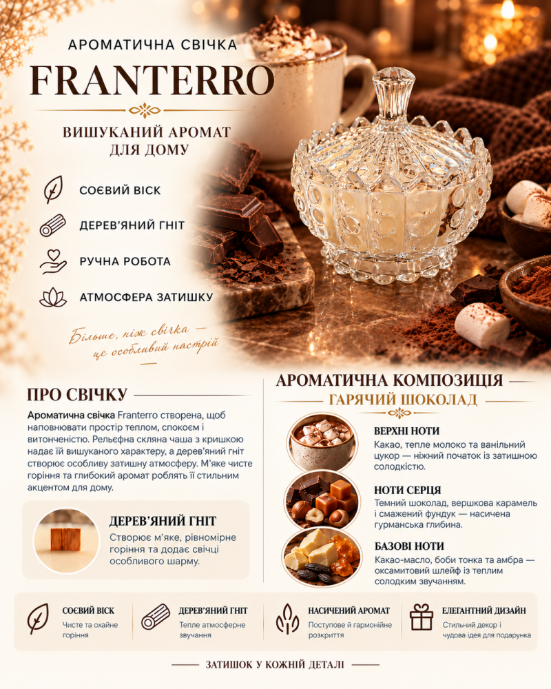Ароматична свічка Franterro Crown Hot Chocolate 220 г (FRN-1124)