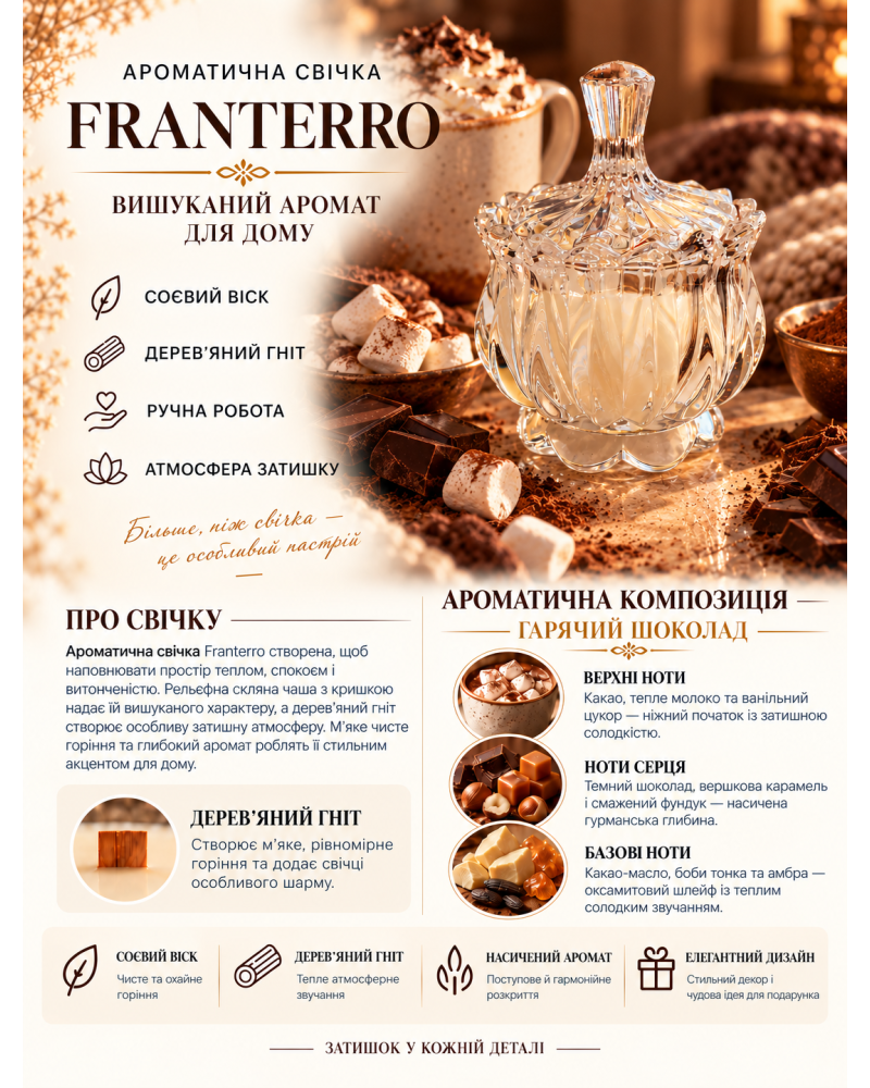 Ароматична свічка Franterro Lotus Hot Chocolate 120 г (FRN-1128)