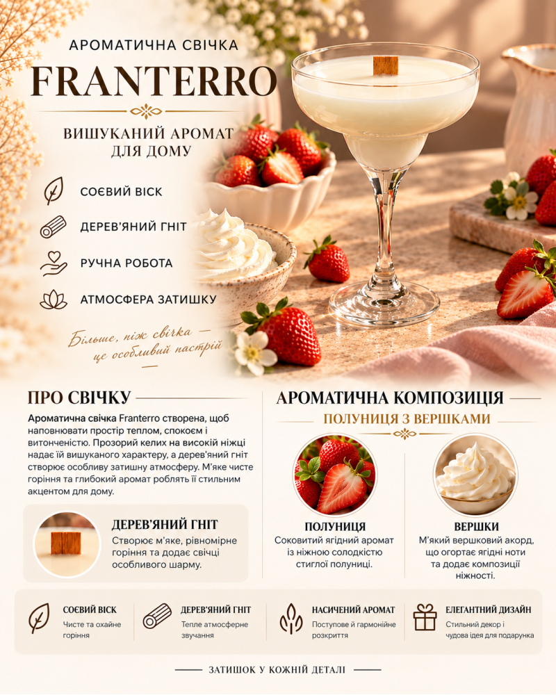 Ароматична свічка Franterro Grace Strawberries & Cream 220 г (FRN-1131)