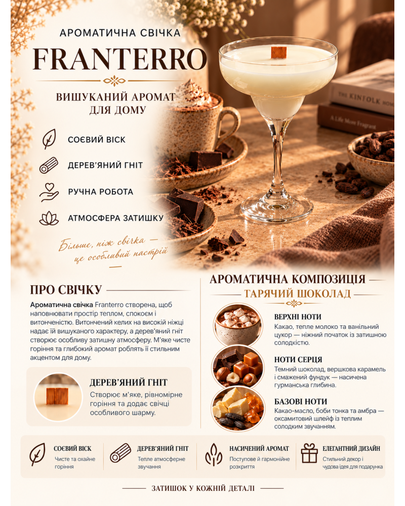 Ароматична свічка Franterro Grace Hot Chocolate 220 г (FRN-1132)