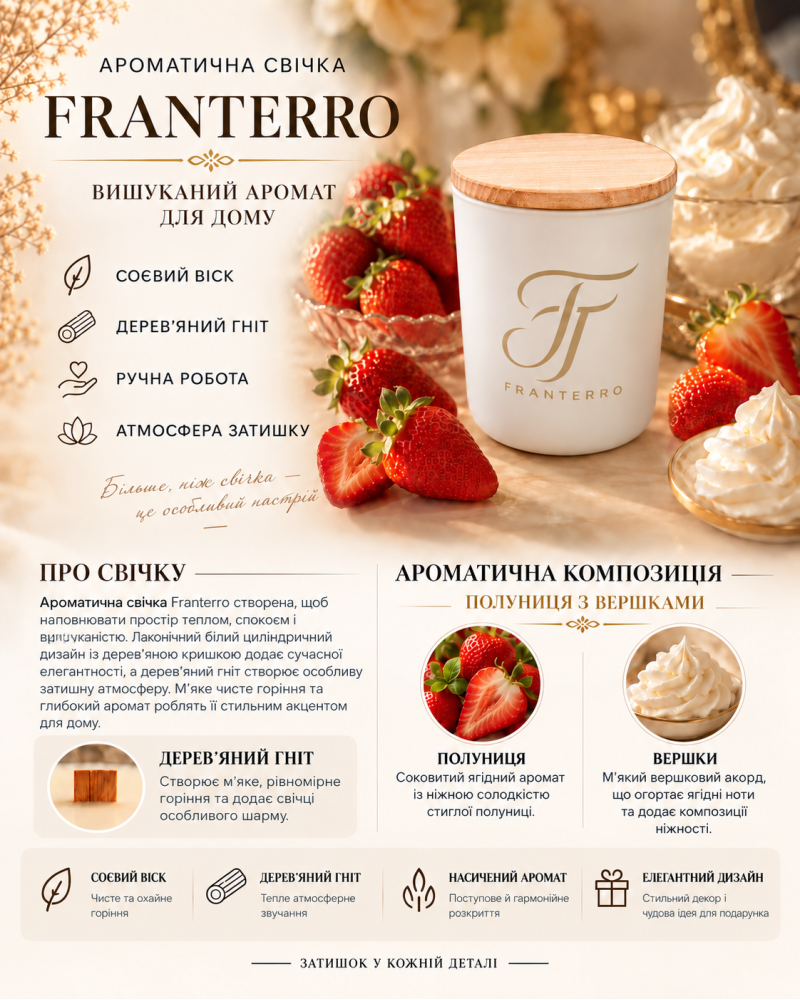 Ароматична свічка Franterro Pearl Strawberries & Cream 200 г (FRN-1141)