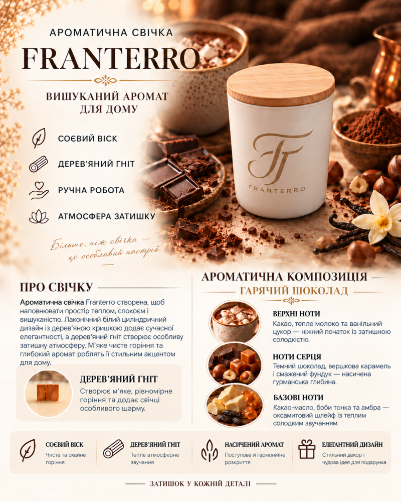 Ароматична свічка Franterro Pearl Hot Chocolate 200 г (FRN-1142)