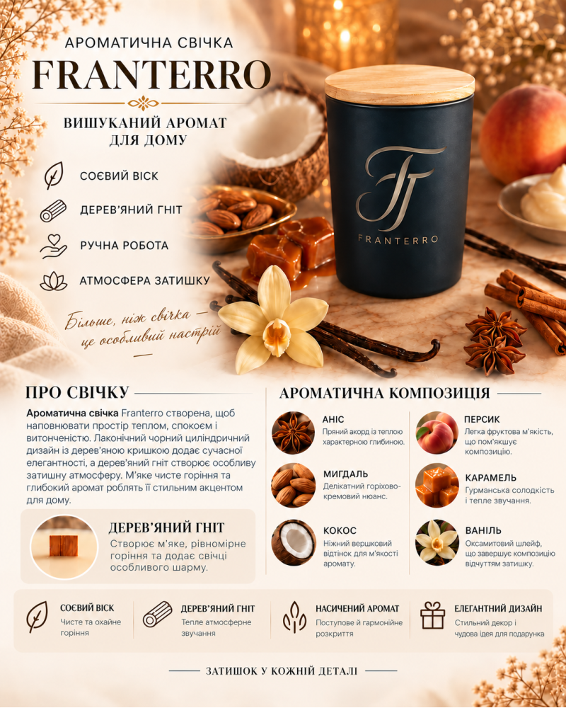 Ароматична свічка Franterro Onyx Vanilla Spicy 200 г (FRN-1144)