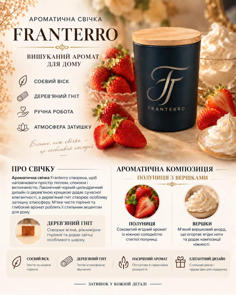Ароматична свічка Franterro Onyx Strawberries & Cream 200 г (FRN-1145)