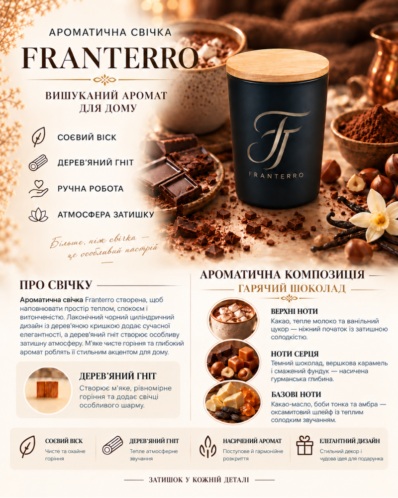 Ароматична свічка Franterro Onyx Hot Chocolate 200 г (FRN-1146)