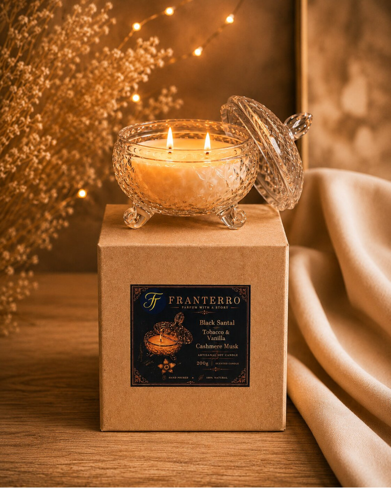 Ароматична свічка Franterro Black Santal Tobacco & Vanilla, Cashmere Musk 200 г (FRN-1040)